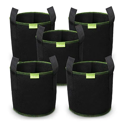 SIMBOOM 5 Stück Pflanzsack aus Vliesstoff Pflanztöpfen, Pflanzenbehälter mit Griffe für Tomaten, Blumen, Pflanzen und mehr, Schwarz - 10 Gallonen (40 L)