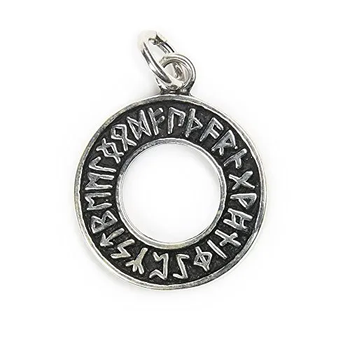 Drachensilber Runen Schmuck Anhänger aus 925er Silber – Kettenanhänger im Wikinger Stil - Eleganter Kettenanhänger aus 925er Silber mit Runenkreis des alten Futharks. Handgefertigt und nickelfrei, ideal für Liebhaber nordischer Symbolik. Perfekt als Geschenk für Freunde des keltischen Stils.