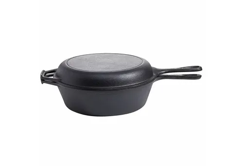 2in1 Gusseisen Topf und Pfanne ø 25,5 cm - Gartöpfe & Bräter aus robustem Gusseisen mit Deckel, ideal für vielseitiges Kochen und Braten auf Gas, Elektro oder Grill.