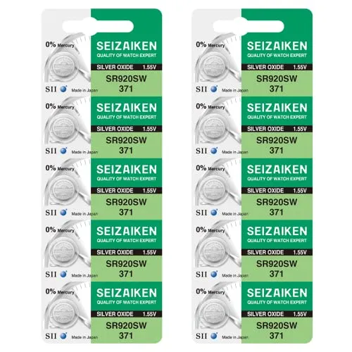 Seizaiken Seiko 371 SR920SW Uhrenbatterie, 1,55 V, 0% Hg, Silberoxid, 10 Batterien, hergestellt in Japan