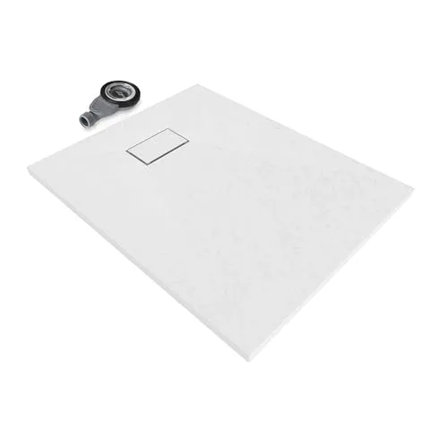 Moments of Glass SMC BOREAL Duschwanne 100x80 cm – Rutschfeste Dusche mit Schieferoptik - Hochwertige Duschwanne in Schieferoptik, extra flach (26 mm), rutschfest und robust. Ideal für barrierefreie Bäder, inklusive Ablaufgarnitur. Pflegeleicht und langlebig für sicheren Duschkomfort.