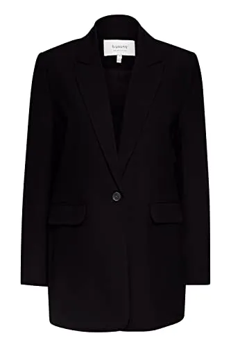 b.young BYDANTA Damen Blazer Longblazer Jacke mit Reverskragen und Knopf Regular Fit mit Stretch langer Schnitt, Größe:34, Farbe:Black (200451)