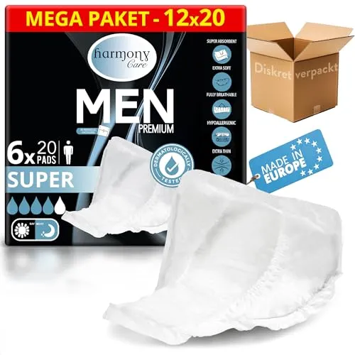 Harmony Care® Inkontinenzeinlagen für Männer – Diskrete & bequeme Lösung - Einlagen für Männer mit hoher Saugleistung (470 ml) und ergonomischem Design, ideal für aktive Männer mit Blasenschwäche. Bietet Komfort, Sicherheit und Diskretion im Alltag.