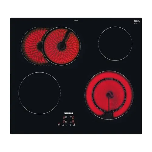 SIEMENS Elektro-Kochfeld iQ300 ET61RBNA1E - Kochfeld in Schwarz, Made in Germany, mit 4 stufenlos regelbaren Kochzonen und Sicherheitsabschaltung für sicheres Kochen.