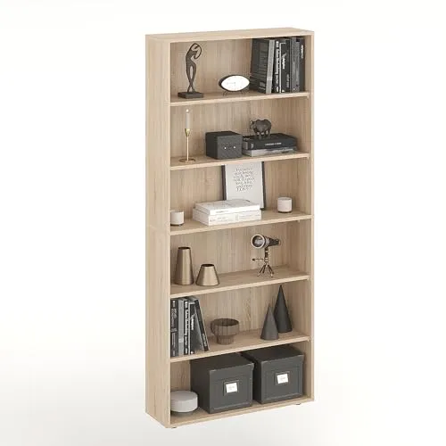 KOMTO Regal 80 cm - Hochwertiges Bücherregal aus Sonoma Eiche - Bücherregal aus umweltfreundlichem Holz mit 6 höhenverstellbaren Ebenen, ideal für Bücher und Deko. Robust und langlebig, perfekt für jedes Zuhause oder Büro.
