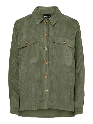 Hemdbluse "PCEFFI LS SHIRT WVN NOOS", Gr. XS, Olivine - Hemdbluse für Frauen von pieces in Olivine, mit po-bedeckendem Schnitt und elastischem Material für perfekten Sitz. Ideal für lässige und elegante Looks.