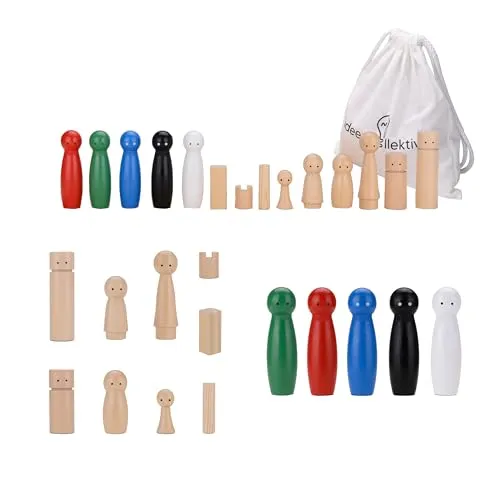 ideen.kollektiv Spielfigur - Zusätzliche Figuren für das Systembrett - 34 hochwertige Holzfiguren aus Buchenholz für kreative Spielwelten, ideal für Gesellschaftsspiele und fördert die Fantasie.