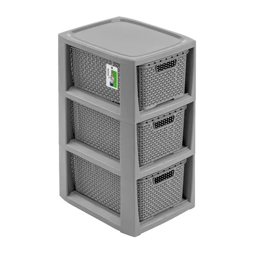 BranQ Badezimmerregal grau mit 3 Körben – Organizer für Accessoires