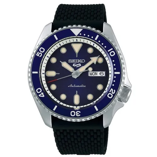 SEIKO 5 Sports SRPD93 Herren Armbanduhr Automatik 100m Silikonarmband Blau