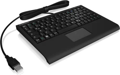 Icy Box KeySonic Mini Keyboard mit Smart Touchpad - Kompakte USB-Tastatur mit integriertem Touchpad, ideal für unterwegs oder platzsparende Arbeitsplätze.