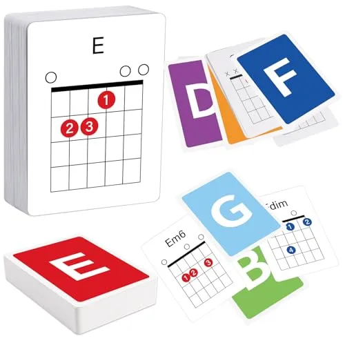 Guitar Chord Flashcards - 56Pcs Akustik- & E-Gitarre Lernen Cheat Sheets - Lernen Sie wesentliche Akkorde schnell & einfach | Perfekt für Anfänger und Profis