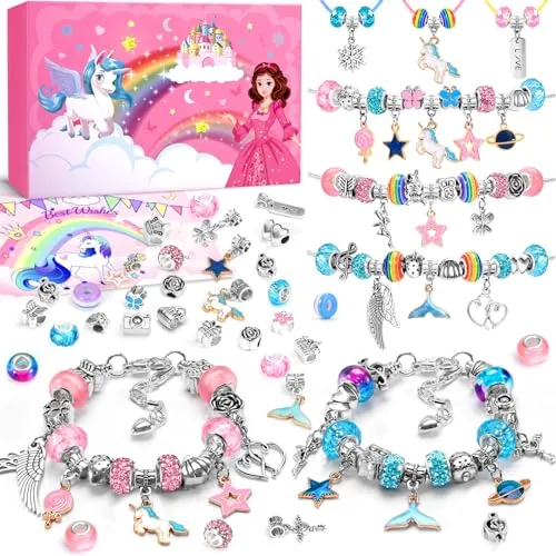 INOMO Einhorn Geschenke für Mädchen, Bastelset Kinder ab 6 Jahre, Einschulung Mädchen Armbänder Selber Machen, Schmuck Selber Machen Set 6 7 8 9 10 11 12 Jahre, Bastelset für Kinder Spielzeug