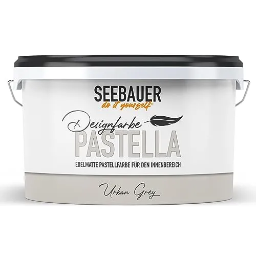 SEEBAUER diy Pastellfarbe PASTELLA Grau 2,5L (Urban Grey) Edelmatte Wandfarbe Grau Beige - Innenfarbe sehr hohe Deckkraft - Matt, Abwaschbar und Tropffrei