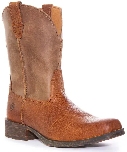 ARIAT Rambler IN Quadratische Zehe Cowboy Leder Stiefel Hellbraun Größe Eu 3 - 8