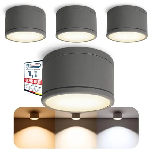 SSC-LUXon 4er Pack CELI-WX Aufbaustrahler - 4er Set IP44 Bad- und Außenstrahler mit warmweißen LED GX53 Lampen, ideal für kompakte und robuste Beleuchtung in Badezimmern und Außenbereichen.