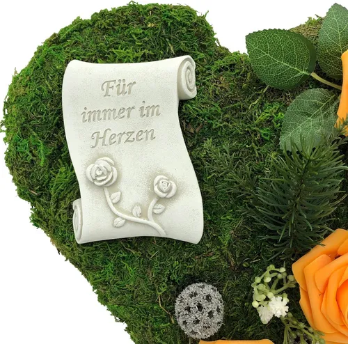 Gartenfigur Grabgesteck - Für immer im Herzen - 30cm - Gartenverzierungen, stilvolles Grabgesteck als liebevolle Erinnerung, ideal für den Außenbereich.