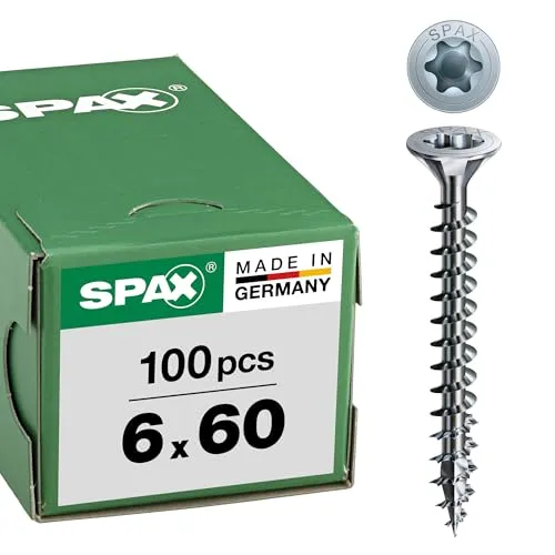 SPAX Universalschraube, 6,0 x 60 mm, 100 Stück, T-STAR plus, Senkkopf, Vollgewinde, 4CUT, WIROX A3J, 1191010600603
