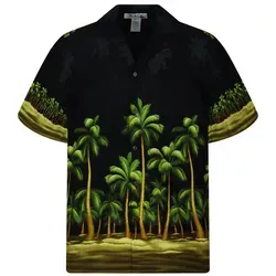 KY's Hawaiihemd Palmenwald Original Hawaiihemd mit 100% Kokosnuss-Knöpfen schwarz M