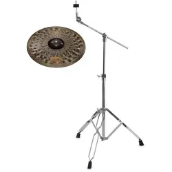 Meinl Classics Custom Dark 20" Ride + Galgenbeckenständer Set - Zubehör für Schlaginstrumente, 20" Ride-Becken aus B10 Bronze mit dunklem Finish, inklusive stabiler Galgenbeckenständer für optimalen Klang und Flexibilität.