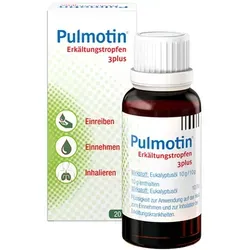 Pulmotin Erkältungstropfen 3plus - Arzneimittel mit reinem Eukalyptusöl zur Linderung von Atemwegserkrankungen, ideal für Inhalation oder äußerliche Anwendung.