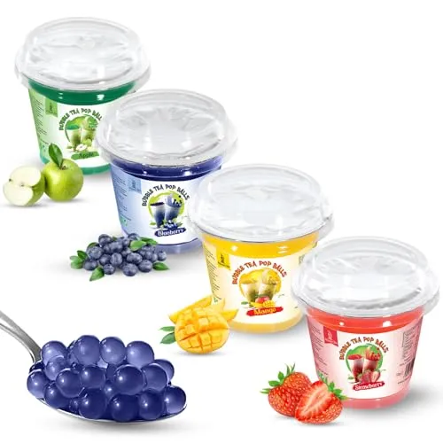 Momó's Tea® Bubble Tea Perlen Set - 4er-Pack [Blaubeeren, Erdbeeren, Mango,Litschi] - 100% vegan, halal, glutenfrei