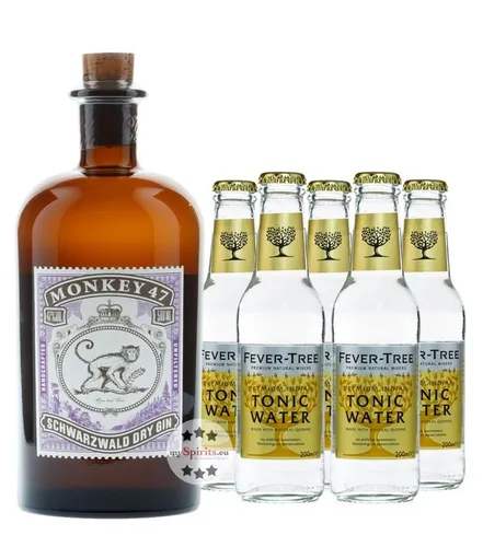 Monkey 47 Dry Gin & 5 x Fever-Tree Indian Tonic Water - Gin Tonic Set: Erleben Sie den preisgekrönten Monkey 47 Schwarzwald Dry Gin zusammen mit dem klassischen Fever-Tree Indian Tonic Water – perfekt für genussvolle Abende!