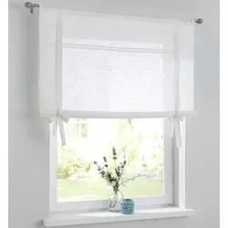 Vicky Raffrollo in Leinenoptik - Raffgardine im Landhausstil aus 100% Baumwolle, ideal für kleine Fenster in Küche oder Bad. Halbtransparent für Sichtschutz und vielseitig als Roll- oder Raffgardine einsetzbar.