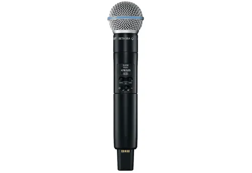 Shure SLXD2 BETA58A G59 Digital-Handsender - Hochwertiger digitaler Handsender für professionelle Anwendungen mit 24-Bit-Audioqualität, einfacher Synchronisierung und zuverlässiger HF-Performance. Ideal für Konferenzen und Live-Auftritte.