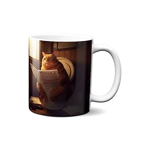 Hustling Sharks® Tasse mit Tier - Katze auf Toilette - Geschenk Kaffeetasse - 330ml Spülmaschinenfest, Keramik - weiß, Tassen mit Tiermotiv, Tasse Motivation, Tasse Büro, Tasse Katze