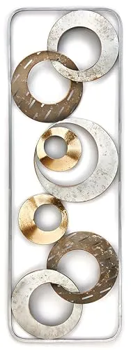 Kobolo Wandbild KIANO aus Metall in Gold und Silber - Kunstdrucke, handgefertigte Wanddekoration aus Metall, verleiht jedem Raum einen modernen Touch und besticht durch das ansprechende Design mit stilvollen Kreisen.
