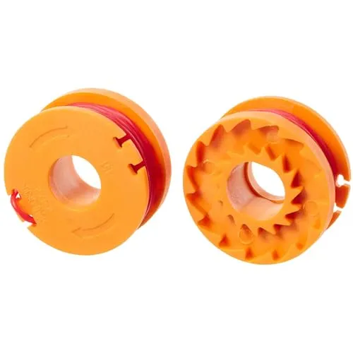 WORX WA0004.1 Rasentrimmer Faden – Langlebige Fadenspulen für 20V WORX Rasentrimmer - Ersetzen Sie den alten Faden Ihres Rasen Trimmers mit diesen langlebigen 2er Set Fadenspulen. Die robuste Doppelhohl-Technologie sorgt für verbesserte Schnittleistung und hält bis zu 25 % länger. Ideal für präzises Mähen!