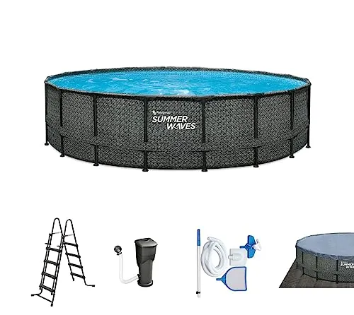 Elite Frame Pool Rattan-Style Ø 488 cm - Swimmingpools: Genießen Sie erfrischende Sommermomente im eigenen Garten mit diesem robusten Pool, der sich flexibel aufbauen lässt und mit allen notwendigen Extras geliefert wird.