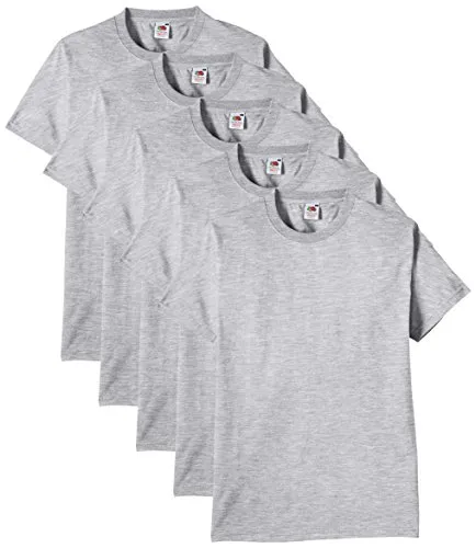 Fruit of the Loom Herren Regular Fit T-Shirt Heavy Cotton Tee Shirt 5 pack, Grau (Heather Grey), L