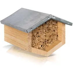 BEESI Insektenhotel Bienenhotel mit wetterfestem Holzdach - Insektenhotels für kleine bis mittelgroße Bienen, wetterfestes Metalldach und integrierte Aufhängung sorgen für Langlebigkeit und einfache Montage.