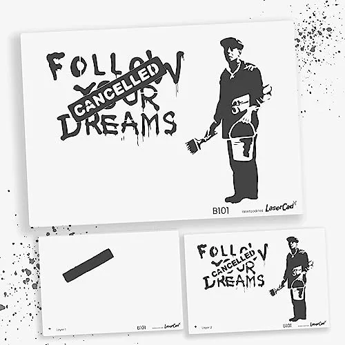 LaserCad Schablonen BANKSY Streetart (B101, Dreams Cancelled (2 layer), DIN A5) Stencil für Graffiti, Airbrush, Kunst, Deko, zum Malen