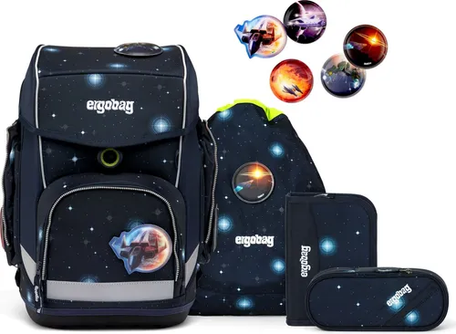 Ergobag Cubo Schulranzen Set 5-teilig "KoB‰rnikus" - Schulranzen Set für Kinder mit ergonomischem Tragesystem, bestehend aus Schulranzen, Sportbeutel, Federmäppchen und mehr. Individuell gestaltbar durch wechselbare Kletties für persönlichen Stil.