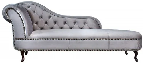 Chesterfield Recamiere / Chaiselongue Silbergrau - Eleganter Sessel aus dem Hause Casa Padrino, ideal für stilvolle Wohnräume. Hochwertiger Polsterstoff und zeitloses Design machen ihn zum Blickfang.
