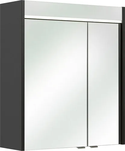 Saphir Spiegelschrank Quickset 327 Badschrank, 2 Spiegeltüren, 2 Einlegeböden, 60 cm breit inkl. LED-Beleuchtung, Türdämpfer, Schalter-/Steckdosenkombination