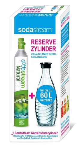 Sodastream Reservezylinder 60 L mit Glaskaraffe - Wassersprudler: 60 L CO2-Zylinder für sprudelndes Wasser und inklusive eleganter Glaskaraffe für stilvollen Genuss.