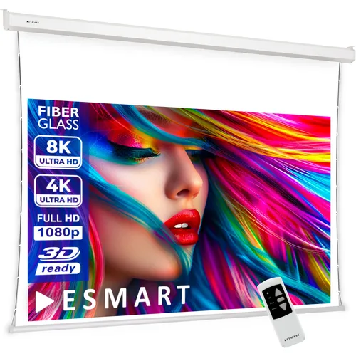 ESMART Pro TATENSO Akustik Tension Leinwand 160 x 90 cm - Beamer-Leinwände mit schalldurchlässigem, perforiertem Leinwandtuch für optimales Klangerlebnis, motorisiert und ideal für professionelle Anwendungen.