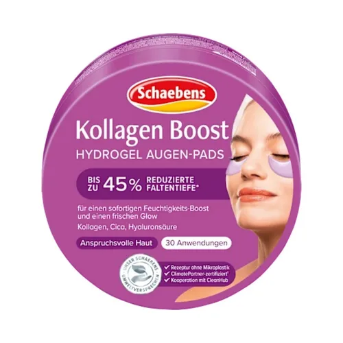 Schaebens Kollagen Boost Hydrogel Augen-Pads, 60 Stück für 30 Anwendungen - Intensive Feuchtigkeit für die Augenpartie – Die Hydrogel Pads reduzieren sichtbar Schwellungen und verleihen Ihnen einen frischen Glow. Ideal für müde Augen und schnelle Pflege zwischendurch.