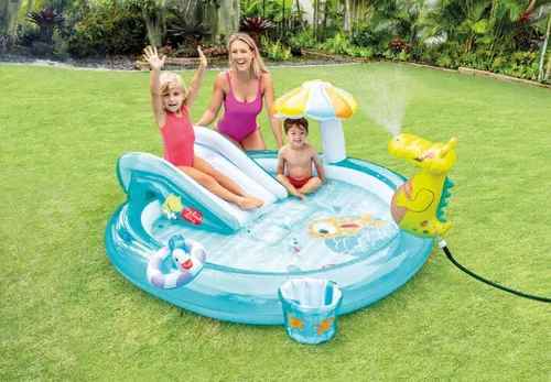 Intex Planschbecken - Aufblasbares Poolmodell mit Rutsche, 229 x 152 x 56 cm, ideal für Kinder ab 2 Jahren und extra Sicherheit durch 13 Luftkammern