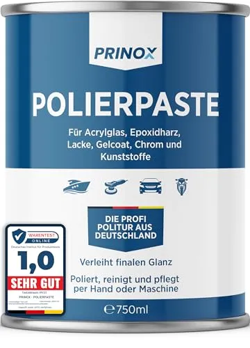 PRINOX Polierpaste 750ml – Universelle Politur für verschiedene Oberflächen - Die PRINOX Polierpaste ist ideal für Acrylglas, Lacke und Kunststoffe. Sie entfernt Mattierungen und Mikrokratzer, sorgt für Glanz und kann mit Maschine oder Poliertuch angewendet werden.