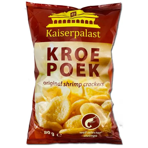 Kaiserpalast Kroepoek natur - Crunchy Garnelenchips, 1 x 80 g - Knusprige Garnelenchips für den perfekten Snack oder als Beilage zu asiatischen Gerichten. Ideal für Partys oder einen gemütlichen Abend. Verzehrfertig und voller Geschmack!