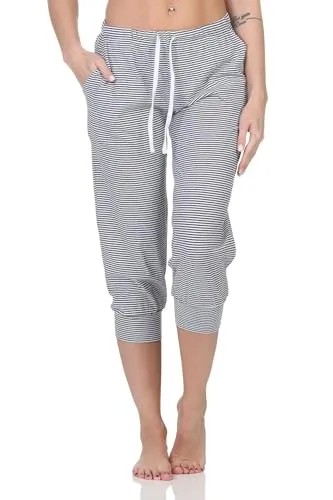 Normann Damen Schlafanzug Pyjama Capri-Hose 3/4-lang - Mix & Match - perfekt zu kombinieren, Farbe:Streifen_Marine, Größe:40-42