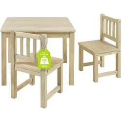 BOMI Kindersitzgruppe Holzsitzgruppe Amy, 3-tlg - Sitzgarnituren aus massivem Kiefernholz, ideal für Kinder, mit stabilen Tisch und 2 Stühlen in natürlichem Design für kreative Spiel- und Essmomente.