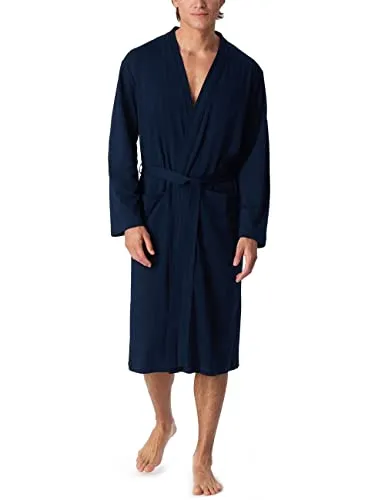 Schiesser Herren Bio Baumwolle Bademantel - Dunkelblau, 120 cm - Bademäntel für Herren, aus 100% Organic Cotton, klassischer Kimono-Schnitt mit Bindegürtel und zwei Taschen, besonders weich und nachhaltig.