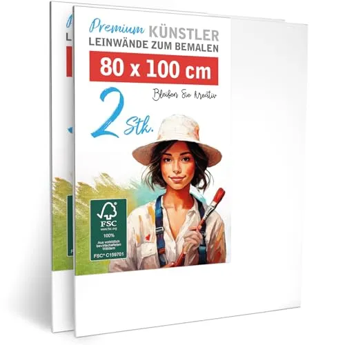 M MERCEO Leinwand 2er-Set 80x100cm - Leinwände in Studienqualität, ideal zum Bemalen mit verschiedenen Farben. FSC® zertifiziert, 280g/m² stark, mit stabilem Keilrahmen für optimale Spannung und perfekte Malergebnisse.