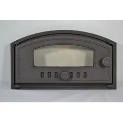 SEZAM Gusseisen Pizzaofentür 48 x 27 cm mit Glas - Hochwertige Pizzaofentür aus Gusseisen, links öffnend, hitzebeständig und ideal für Backöfen. Perfekte Passform dank regulierbarem Lufteinlass und optionalem Thermometer.