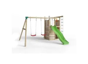 FUNGOO Spielturm Klettergerüst Houser - Spielplatz für Kinder mit vielfältigen Spielmöglichkeiten, fördert motorische Fähigkeiten und Fantasie in einem sicheren Holzdesign.